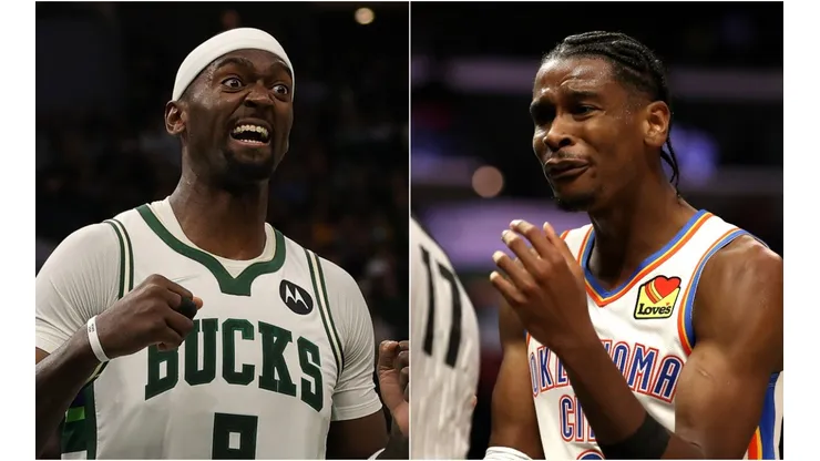 Bobby Portis of the Milwaukee Bucks (left) and Shai Gilgeous-Alexander of the Oklahoma City Thunder (right)