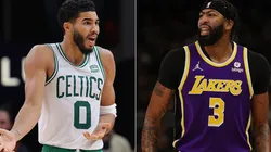 Jayson Tatum of the Boston Celtics (left) and Anthony Davis of the Los Angeles Lakers (right)