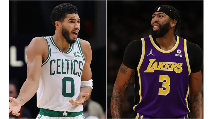 Jayson Tatum of the Boston Celtics (left) and Anthony Davis of the Los Angeles Lakers (right)