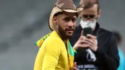 Neymar celebrating Brazil's qualification for the Qatar 2022 FIFA World Cup after his team beat Colombia 1-0.