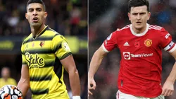 Adam Masina of Watford (left) and Harry Maguire of Manchester United (right)