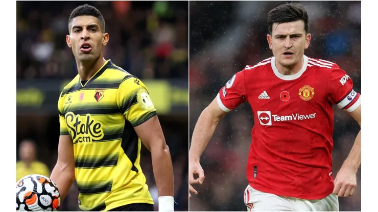Adam Masina of Watford (left) and Harry Maguire of Manchester United (right)