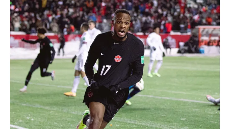 Cyle Larin of Canada celebrates his second goal