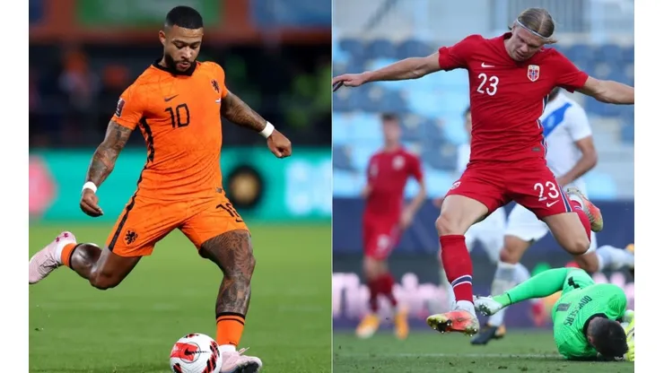 Memphis Depay of Netherlands (left) and Erling Haaland of Norway