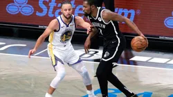 Steph Curry of Warriors (left) and Kevin Durant of Nets