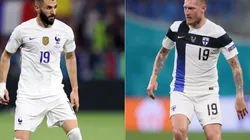 Benzema of France (left) and Joni Kauko of Finland