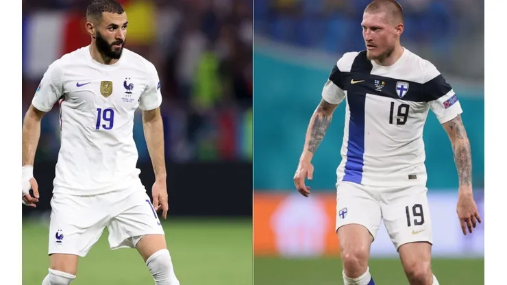Benzema of France (left) and Joni Kauko of Finland