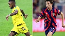 Junior Flemmings of Jamaica (left) and Brenden Aaronson of the USA