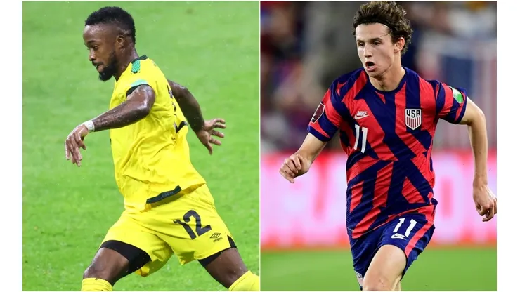 Junior Flemmings of Jamaica (left) and Brenden Aaronson of the USA