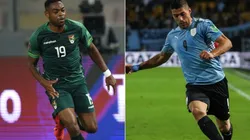 Marc Enoumba of Bolivia and Luis Suarez of Uruguay
