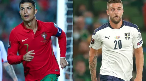 Cristiano Ronaldo of Portugal (left) and Sergej Milinkovic-Savic of Serbia (right)