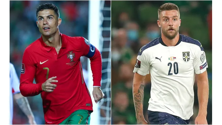 Cristiano Ronaldo of Portugal (left) and Sergej Milinkovic-Savic of Serbia (right)