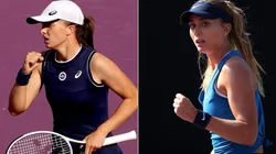Iga Swiatek of Poland (left) and Paulal Badosa of Spain