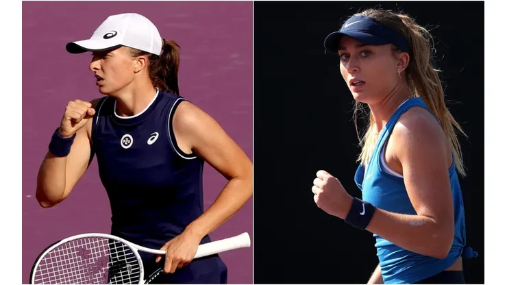 Iga Swiatek of Poland (left) and Paulal Badosa of Spain