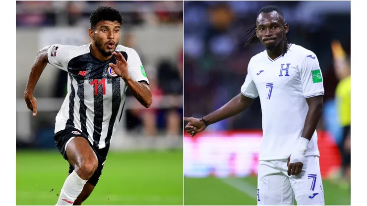 Johan Venegas of Costa Rica (left) and Alberth Elis of Honduras
