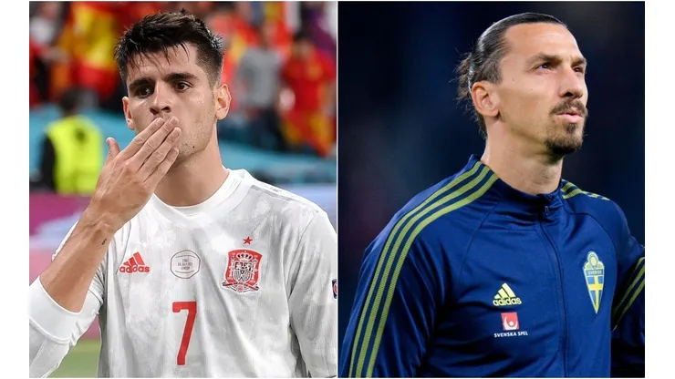 Alvaro Morata of Spain (left) and Zlatan Ibrahimovic of Sweden (right)