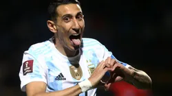 Angel Di Maria of Argentina celebrates after scoring against Uruguay.