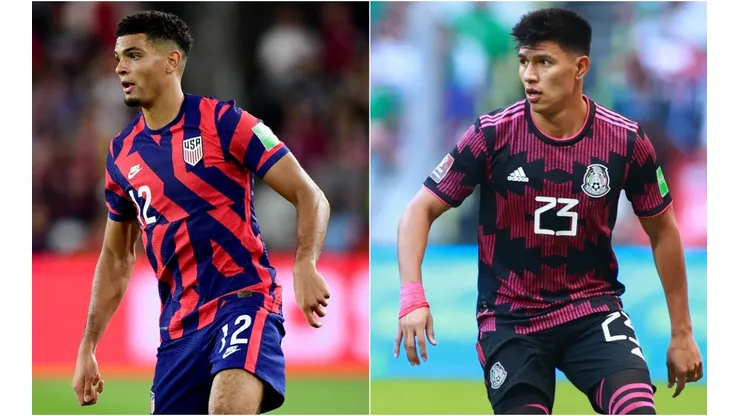 Miles Robinson of the USA (left) and Jesus Gallardo of Mexico.