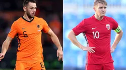 Stefan de Vrij of Netherlands (left) and Martin Odegaard of Norway (right)