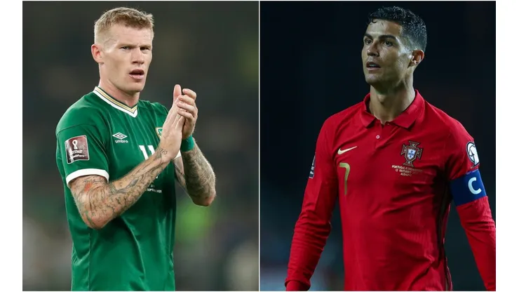 James McClean of Ireland (left) and Cristiano Ronaldo of Portugal (right)