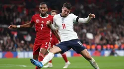 Mason Mount of England battles for possession with Loic Nego of Hungary