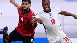 Raheem Sterling of England (right) and Elseid Hysaj of Albania (left)