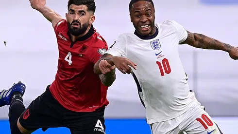 Raheem Sterling of England (right) and Elseid Hysaj of Albania (left)