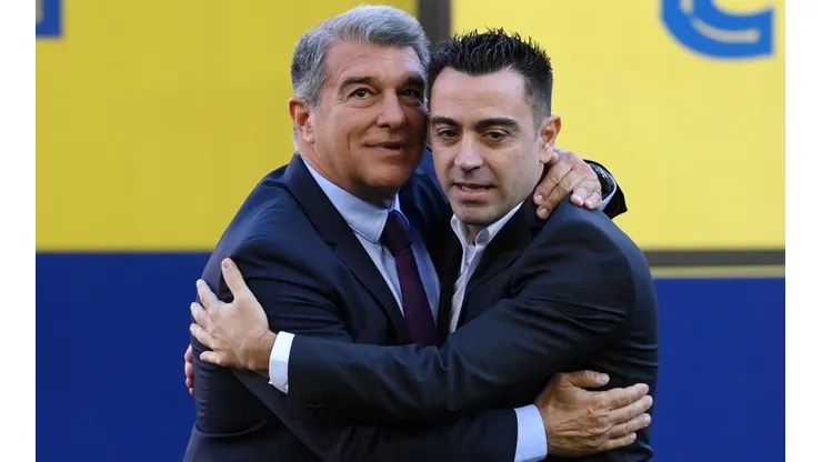 New FC Barcelona Head Coach Xavi Hernandez and Joan Laporta, President of FC Barcelona