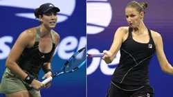 Garbiñe Muguruza of Spain (left) and Karolina Pliskova of Czech Republic