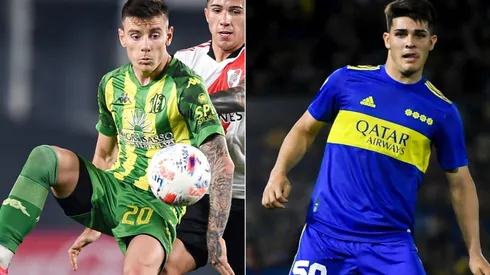 Malcom Braida of Aldosivi (left) and Vicente Taborda of Boca Juniors (right)