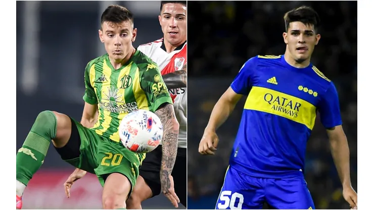 Malcom Braida of Aldosivi (left) and Vicente Taborda of Boca Juniors (right)