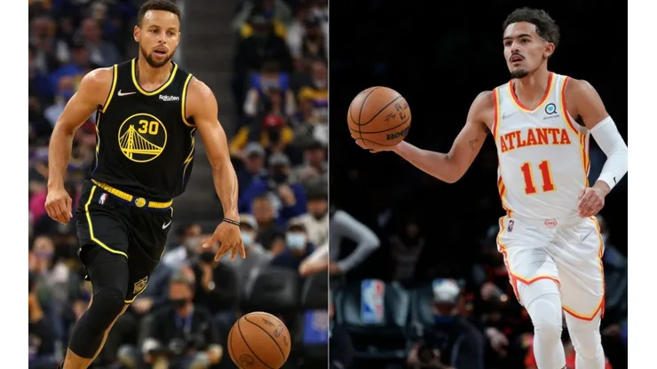 Curry of the Warriors (left) and Trae Young of the Hawks