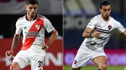 Santiago Simon of River Pkate (left) and Leandro Marin of Patronato