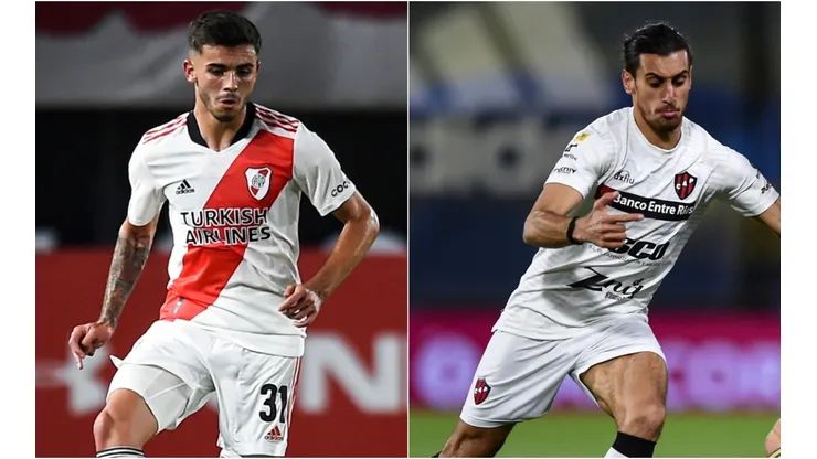 Santiago Simon of River Pkate (left) and Leandro Marin of Patronato
