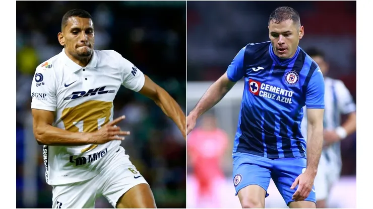 Higor Meritao of Pumas UNAM (left) and Pablo Aguilar of Cruz Azul