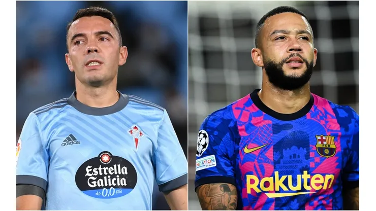 Iago Aspas of Celta Vigo (left) and Memphis Depay of Barcelona (right)