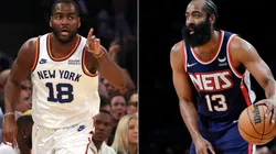 Alec Burks of the New York Knicks (left) and James Harden of the Brooklyn Nets (right)