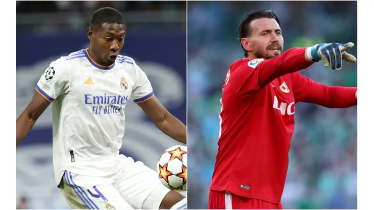David Alaba of Real Madrid (left) and Stole Dimitrievski of Rayo Vallecano (right)