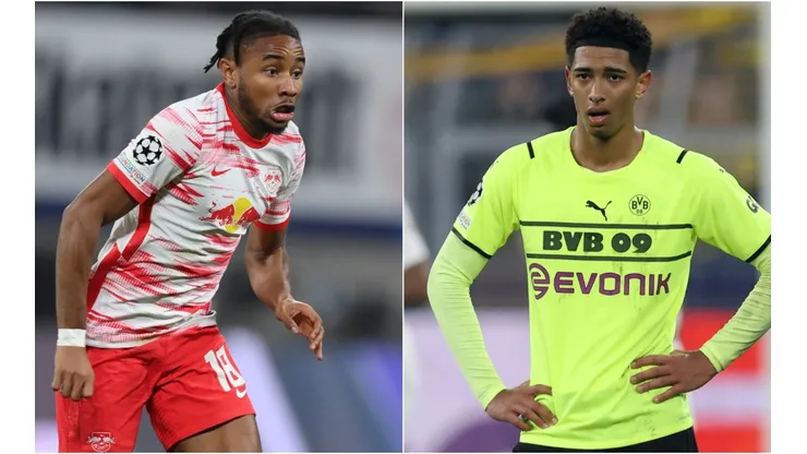 Christopher Nkunku of Leipzig (left) and Jude Bellingham of Borussia Dortmund (right)