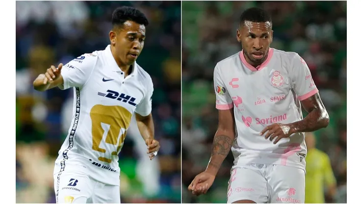 Sebastian Saucedo of Pumas (left) and Eduar Preciado of Santos
