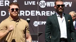 Canelo Alvarez (left) and Caleb Plant