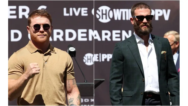 Canelo Alvarez (left) and Caleb Plant