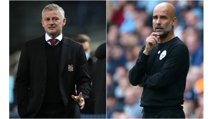 Ole Gunnar Solskjaer of Manchester United (left) and Pep Guardiola of Manchester City (right)