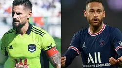 Benoît Costil of Bordeaux (left) and Neymar of PSG (right)