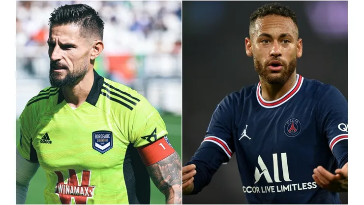 Benoît Costil of Bordeaux (left) and Neymar of PSG (right)