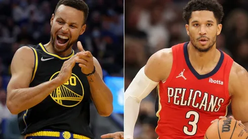 Stephen Curry of the Golden State Warriors (left) and Josh Hart of the New Orleans Pelicans (right)