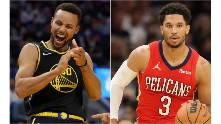 Stephen Curry of the Golden State Warriors (left) and Josh Hart of the New Orleans Pelicans (right)