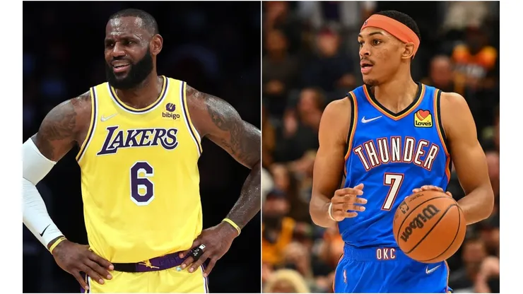 LeBron James of the Los Angeles Lakers (left) and Darius Bazley of the Oklahoma City Thunder (right)
