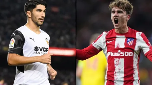 Carlos Soler of Valencia (left) and Antoine Griezmann of Atletico Madrid (right)