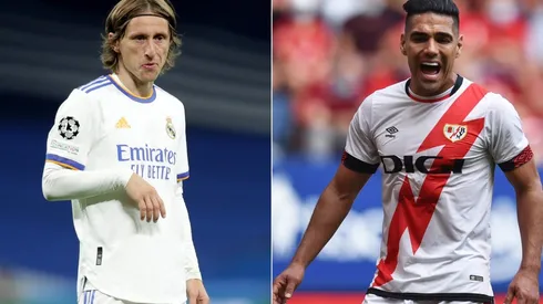 Luka Modric of Real Madrid (left) and Radamel Falcao of Rayo Vallecano (right)